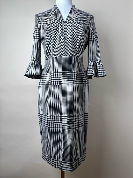 Escada Dresses & Skirts - Escada V-Neck Bell-Sleeve Houndstooth Sheath Dress